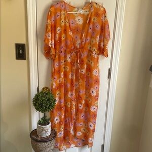 Persaya Orange Floral Boho Cottagecore Kimono